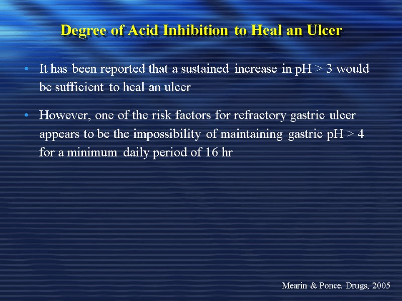 Degree of Acid Inhibition to Heal an Ulcer It has been reported that a